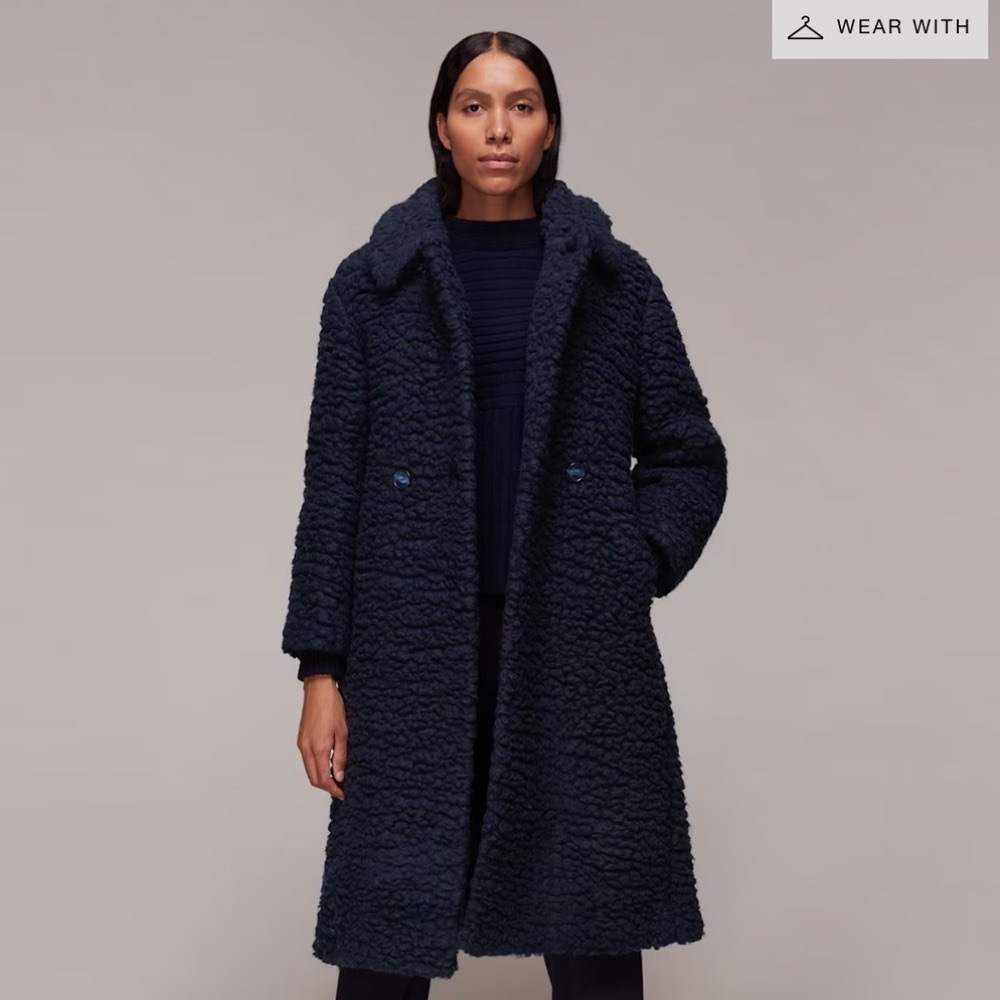 Whistles Navy Lottie Teddy Wool Coat
